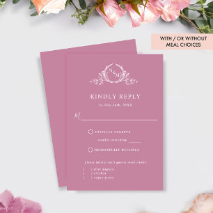Elegant Pink Monogram With/Without Meals RSVP Card