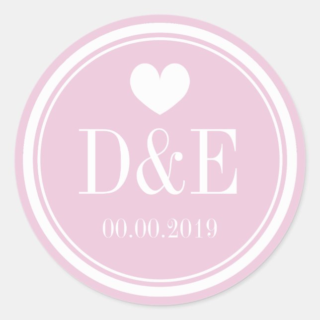 Elegant pink monogrammed wedding favour stickers (Front)