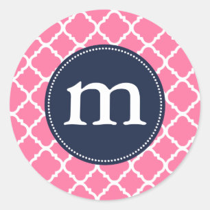 Elegant Pink Moroccan Quatrefoil Personalised Classic Round Sticker