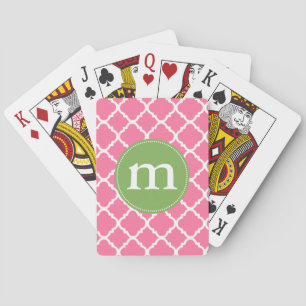 Elegant Pink Moroccan Quatrefoil Personalised Playing Cards