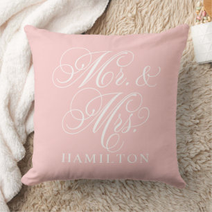 Elegant Pink Mr and Mrs Script Custom Monogram Cushion