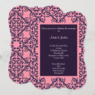 Elegant Pink Navy Abstract Pattern WEDDING Invitation