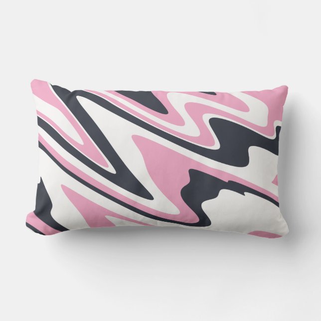 Elegant pink, navy blue and white marble look lumbar cushion (Front)
