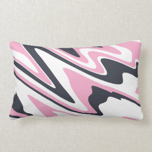 Elegant pink, navy blue and white marble look lumbar cushion
