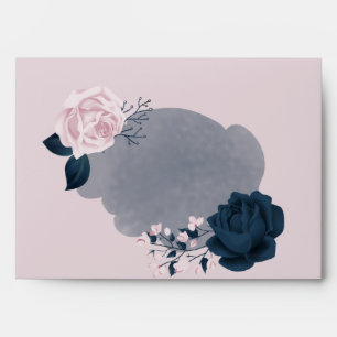 elegant pink & navy flowers soft pink wedding  env envelope