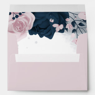 elegant pink & navy flowers soft pink wedding  envelope
