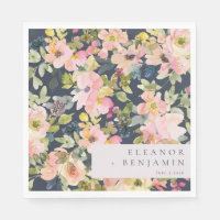 Elegant Pink Navy Watercolor Floral Custom Wedding