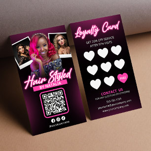 Elegant Pink Neon Hair Salon Photo Reward Loyalty Card