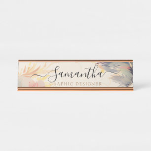 Elegant Pink Neutral Cute Boho Handwritten Script Desk Name Plate