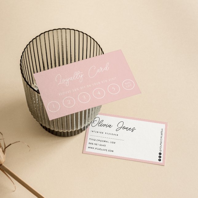 Elegant Pink Neutral Trendy Girly Modern 6 Punch Loyalty Card (Creator Uploaded)