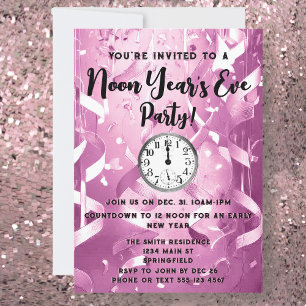 Elegant Pink Noon Year's Eve Party Invitation