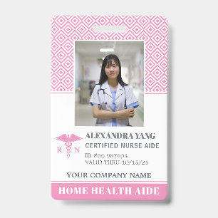 Elegant Pink Nurse Photo Badge ID Badge