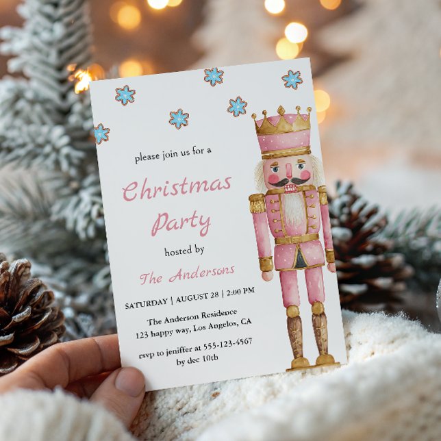 Elegant Pink Nutcracker Christmas Party Invitation (Creator Uploaded)