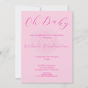 Elegant Pink Oh Baby Script Peony Baby Shower Invitation