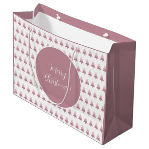 Elegant Pink Ombre Christmas Tree Pattern Large Gift Bag