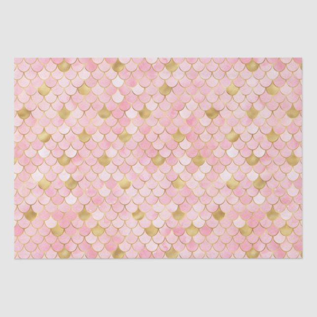 Elegant Pink Ombre Foil & Gold Mermaid Scales Tissue Paper (Front)
