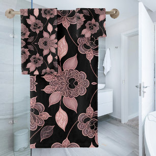 Elegant pink on black lace in vintage style bath towel set