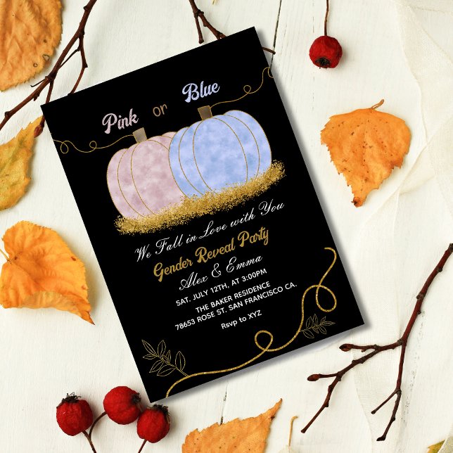 Elegant Pink or Blue Pumpkin Gender reveal  Invitation (Creator Uploaded)