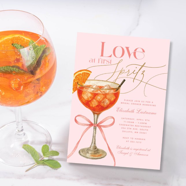 Elegant Pink Orange Aperol Spritz Bridal Shower Invitation (Elegant Pink Orange Aperol Spritz Bridal Shower Invitation)