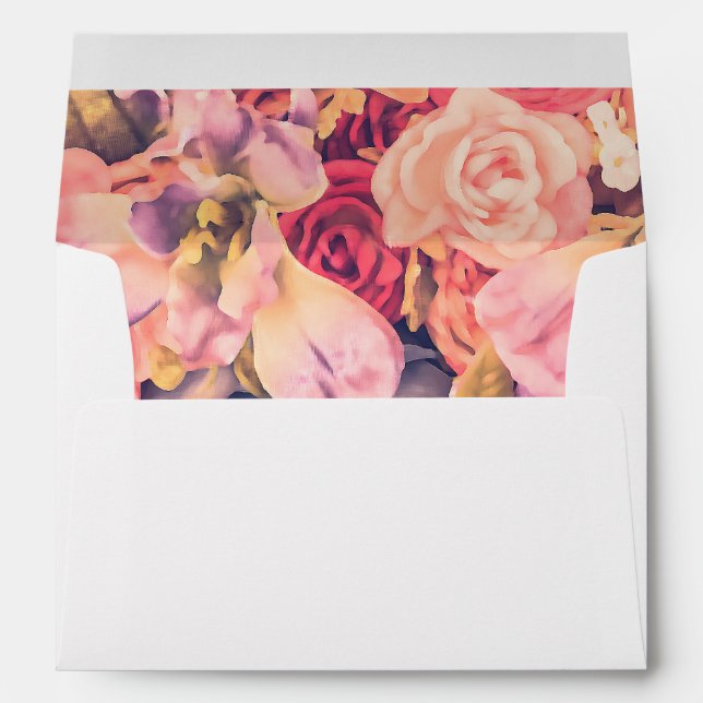 Elegant Pink Orange Large Floral Spring Background Envelope (Back (Bottom))