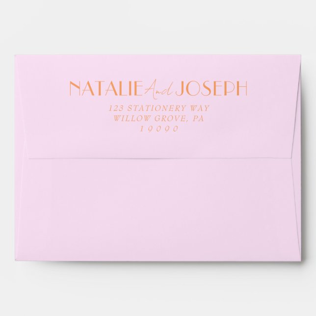 Elegant Pink Orange Retro Minimalist Wedding Envelope (Back (Top Flap))