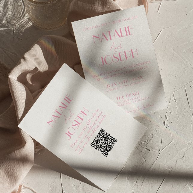 Elegant Pink Orange Stylish QR Code Wedding Invitation (Creator Uploaded)