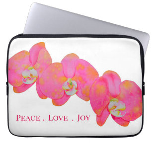 Elegant Pink orange watercolor florals orchids Laptop Sleeve