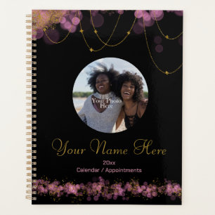 Elegant Pink Orbs and Gold Stars Calendar Planner