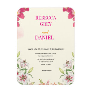Elegant Pink Orchid and Lily Floral Invitation Magnet