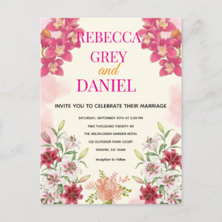 Elegant Pink Orchid and Lily Floral Invitation  Postcard