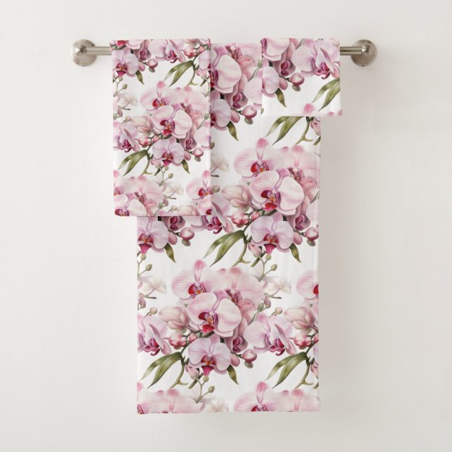 Elegant Pink Orchid Bath Towel Set (Insitu)