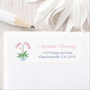 Elegant Pink Orchid Blue White Bowl Return Address Label