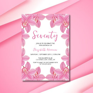 Elegant Pink Orchid Floral Frame Birthday Invitation