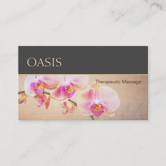 Elegant Pink Orchid Floral Massage Therapist Business Card (Front)