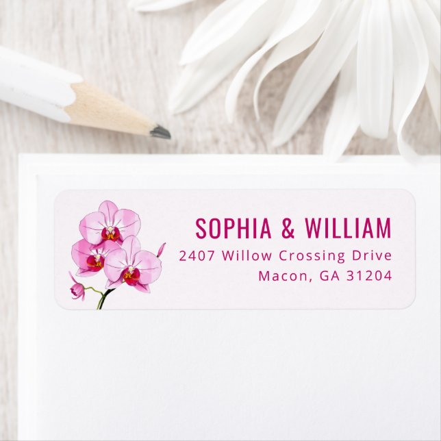 Elegant Pink Orchid Floral Return Address Label (Insitu)