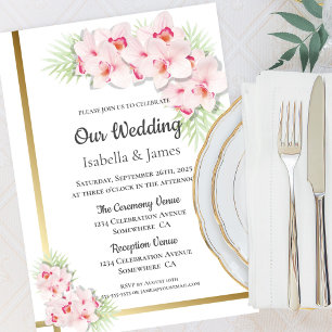 Elegant Pink Orchid Floral Wedding Invitation