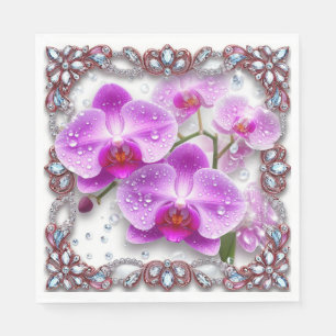Elegant Pink Orchid Flowers Napkin