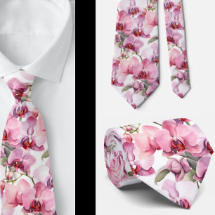 Elegant Pink Orchid Neck Tie