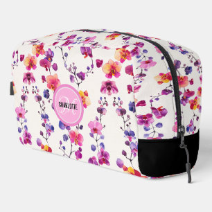 Elegant pink orchid pattern monogram name dopp kit