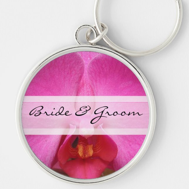 Elegant Pink Orchid Wedding Keychain (Front)