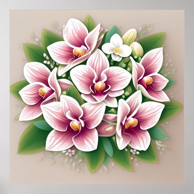 Elegant Pink Orchids Blossoming Poster (Front)