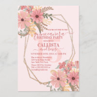 Elegant Pink Painted Flowers Glitter Quinceañera
