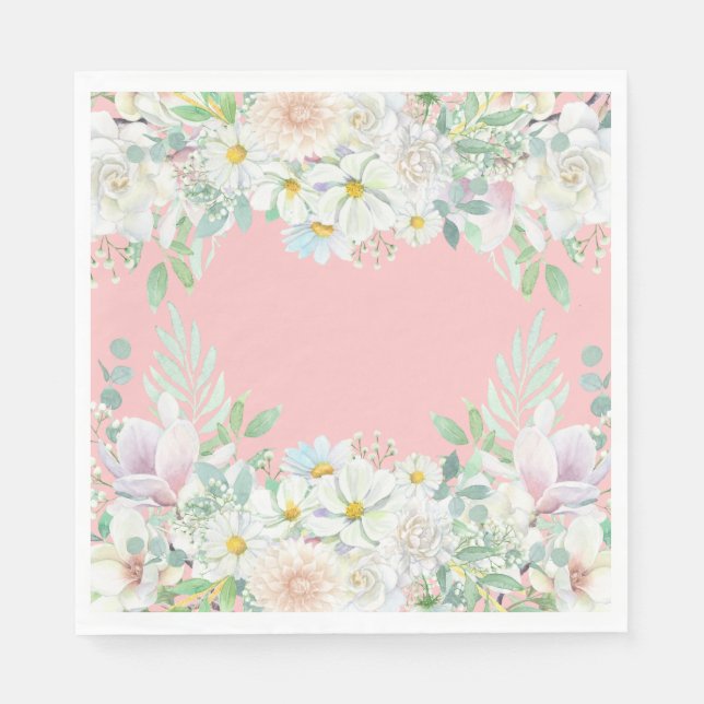 Elegant Pink Pastel Floral Garden Birthday Napkin (Front)