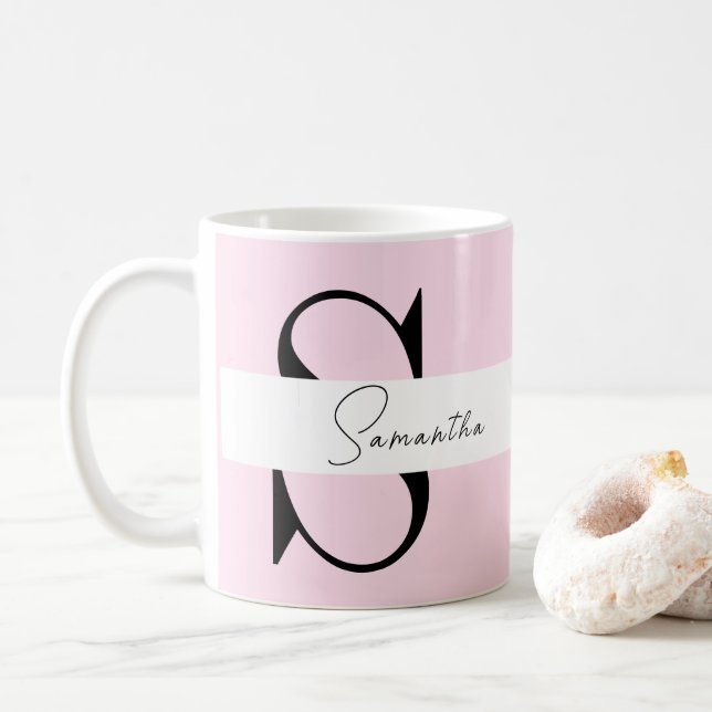 Elegant Pink Pastel Personalised Mug with Monogram (With Donut)