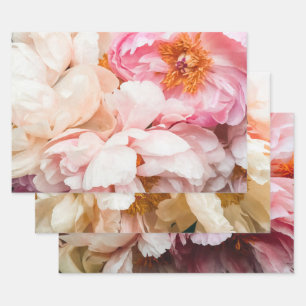 Elegant Pink, Peach and Cream Peonies Wrapping Paper Sheet