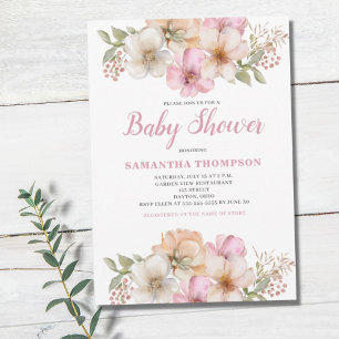 Elegant Pink Peach Floral Baby Shower  Invitation