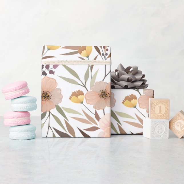 Elegant Pink Peach Floral Botanical Pattern Wrappi Wrapping Paper (Baby Shower)