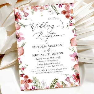 Elegant Pink Peach Floral Wedding Reception Invitation