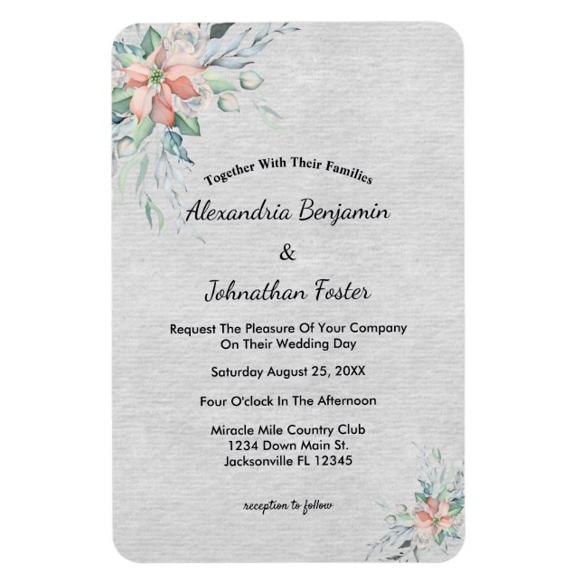 Elegant Pink Peach Flowers Bouquet Wedding Magnet (Vertical)