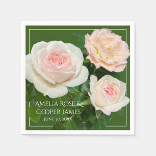 Elegant pink peach white roses floral napkin